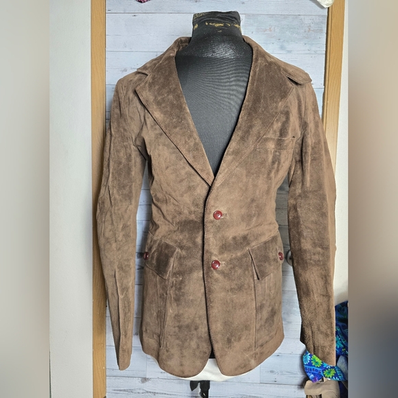 Vtg 1970's Beged Or Brown Suede Leather Blazer Jacket